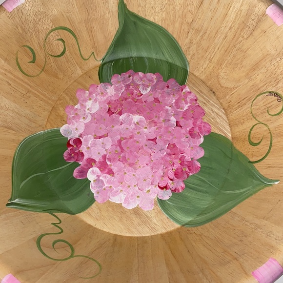 HP 🎉Pierrette Hand painted Hydrangea Green Leaf wooden bowl fork spoon server - Picture 5 of 14